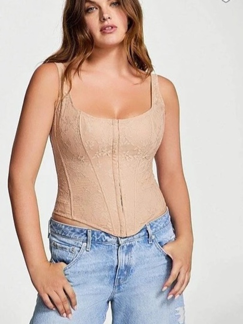 NWT Victoria’s Secret Beige lace corset with floral embroidery Size L